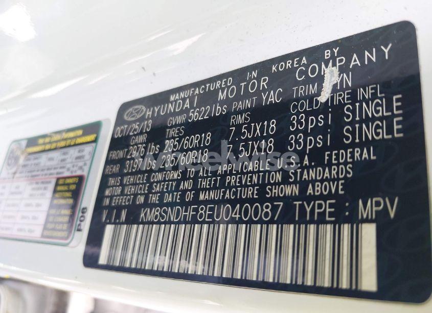 Photo 9 of 2014 Hyundai Santa FE GLS (VIN KM8SNDHF8EU040087)