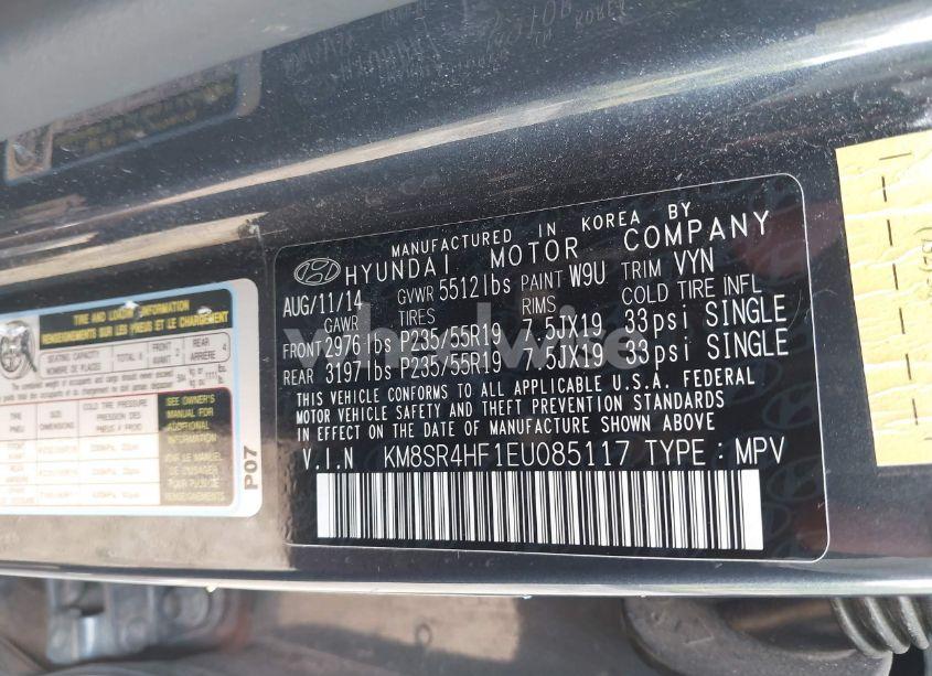 Photo 9 of 2014 Hyundai Santa FE LIMITED (VIN KM8SR4HF1EU085117)