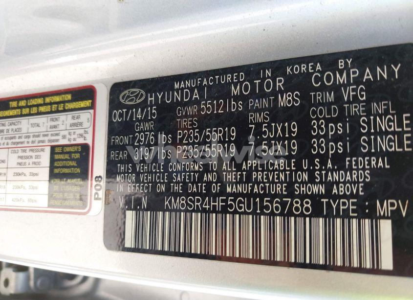 Photo 9 of 2016 Hyundai Santa FE SE (VIN KM8SR4HF5GU156788)