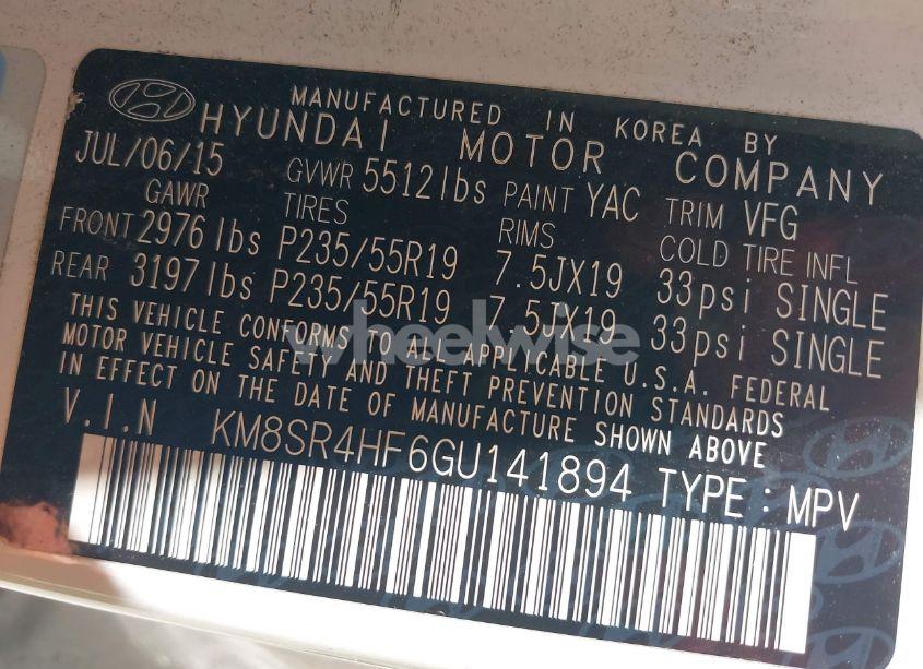 Photo 9 of 2016 Hyundai Santa FE LIMITED (VIN KM8SR4HF6GU141894)