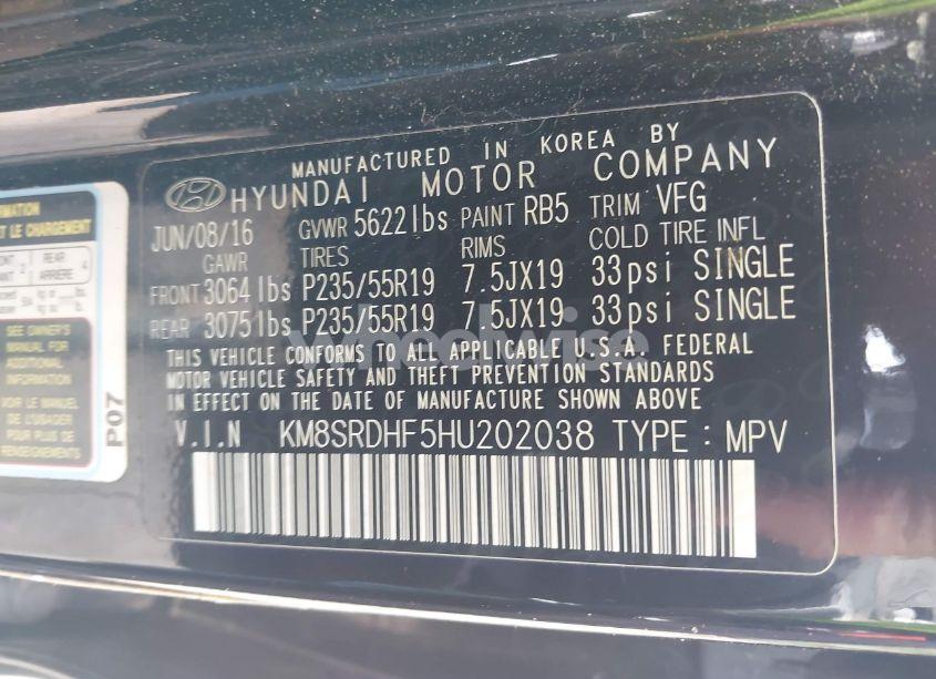 Photo 9 of 2017 Hyundai Santa FE (VIN KM8SRDHF5HU202038)