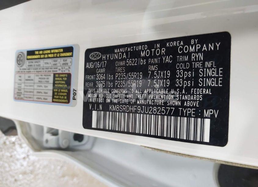 Photo 9 of 2018 Hyundai Santa FE LIMITED ULTIMATE (VIN KM8SRDHF9JU282577)