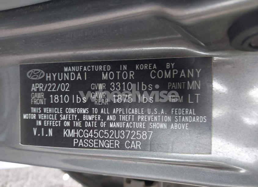 Photo 9 of 2002 Hyundai Accent GL (VIN KMHCG45C52U372587)