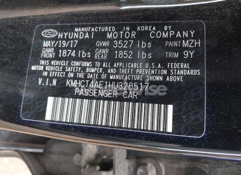 Photo 9 of 2017 Hyundai Accent VALUE EDITION (VIN KMHCT4AE1HU328517)