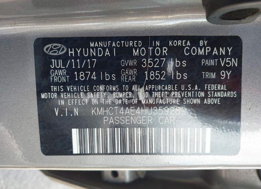 Photo 9 of 2017 Hyundai Accent VALUE EDITION (VIN KMHCT4AE4HU359289)