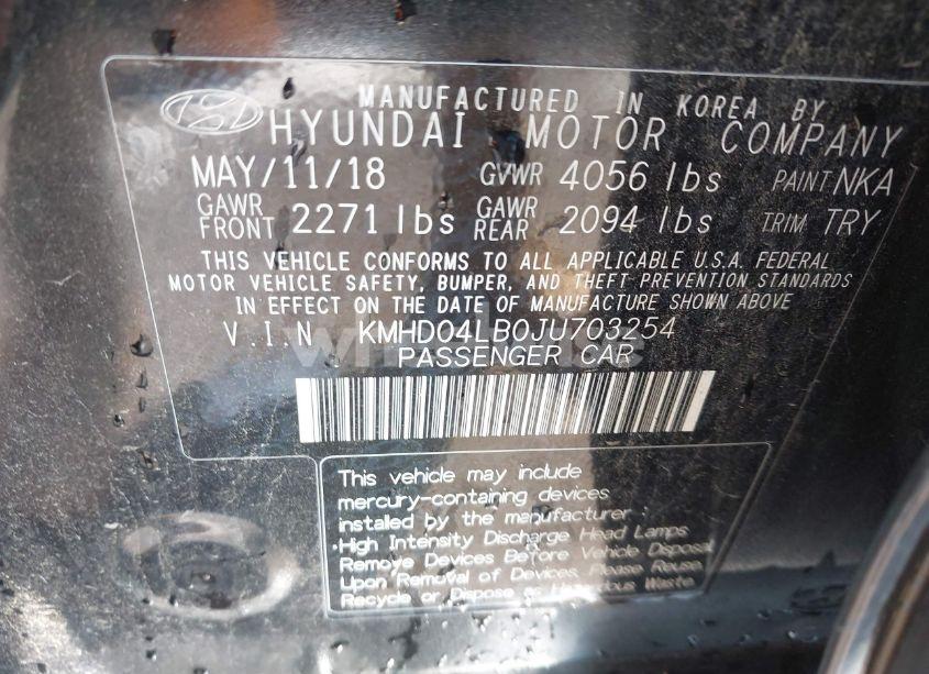 Photo 9 of 2018 Hyundai Elantra SPORT (VIN KMHD04LB0JU703254)