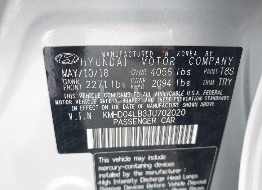 Photo 9 of 2018 Hyundai Elantra SPORT (VIN KMHD04LB3JU702020)