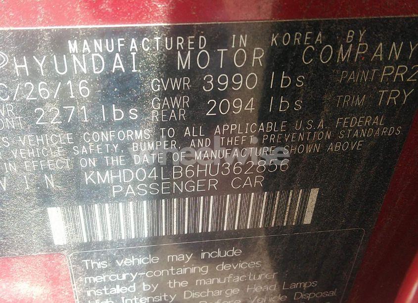 Photo 9 of 2017 Hyundai Elantra SPORT (VIN KMHD04LB6HU362856)