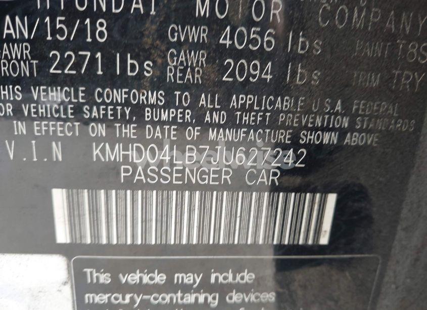 Photo 9 of 2018 Hyundai Elantra SPORT (VIN KMHD04LB7JU627242)