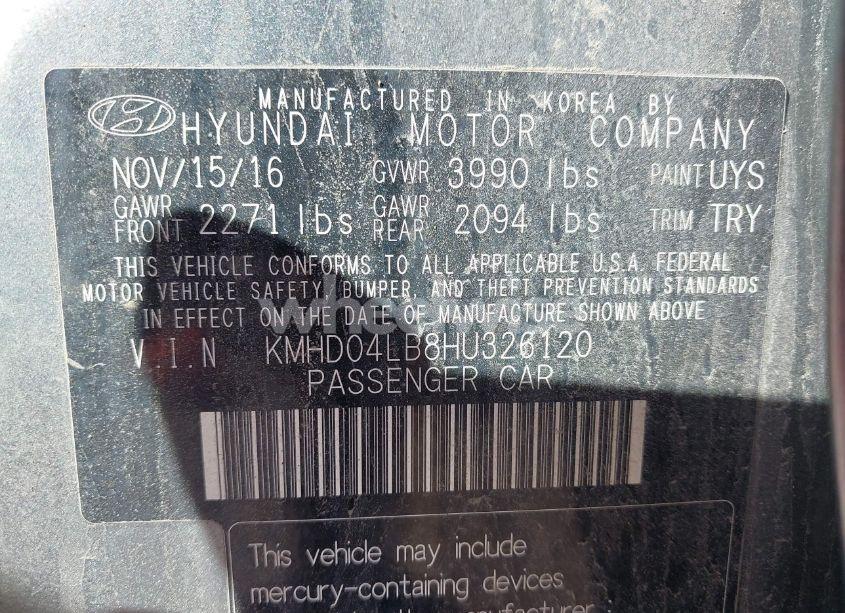 Photo 9 of 2017 Hyundai Elantra SPORT (VIN KMHD04LB8HU326120)