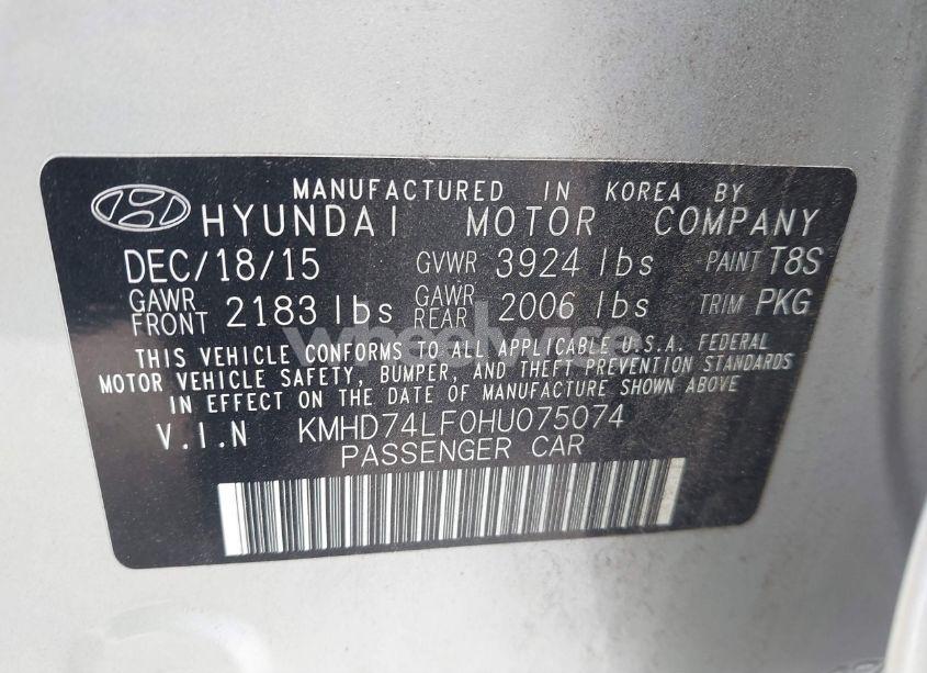 Photo 9 of 2017 Hyundai Elantra SE (VIN KMHD74LF0HU075074)