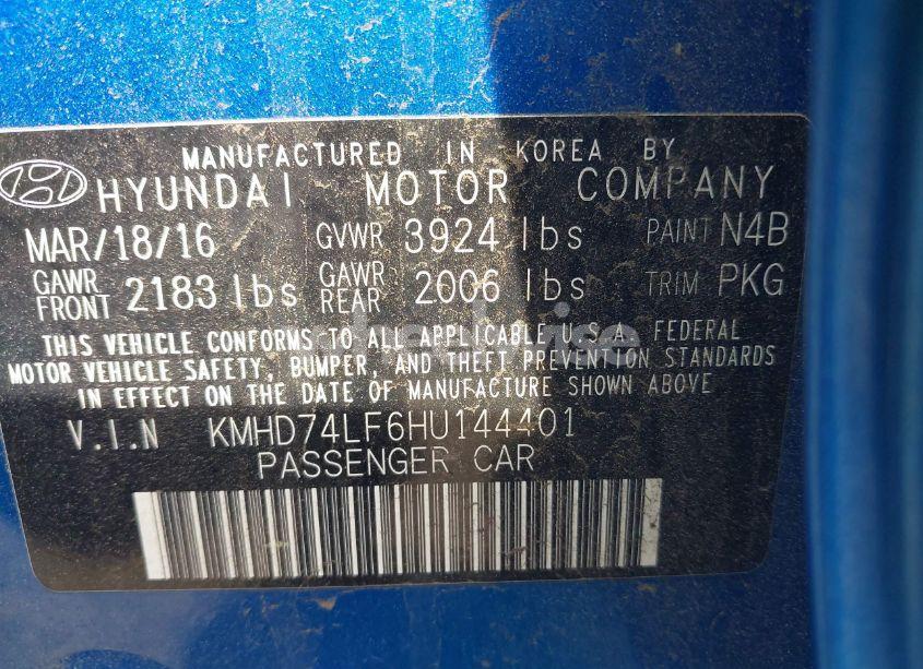 Photo 9 of 2017 Hyundai Elantra SE (VIN KMHD74LF6HU144401)