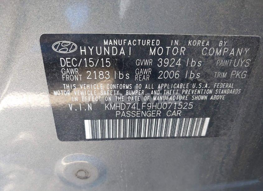 Photo 9 of 2017 Hyundai Elantra SE (VIN KMHD74LF9HU071525)