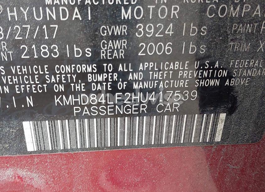 Photo 9 of 2017 Hyundai Elantra SE (VIN KMHD84LF2HU417539)