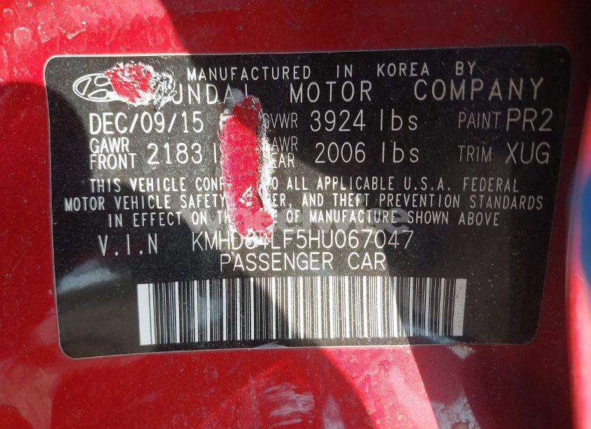 Photo 9 of 2017 Hyundai Elantra LIMITED (VIN KMHD84LF5HU067047)