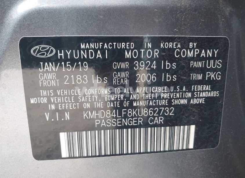 Photo 9 of 2019 Hyundai Elantra VALUE EDITION (VIN KMHD84LF8KU862732)