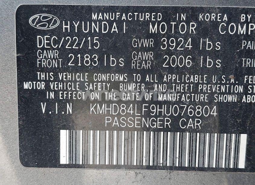 Photo 9 of 2017 Hyundai Elantra LIMITED (VIN KMHD84LF9HU076804)