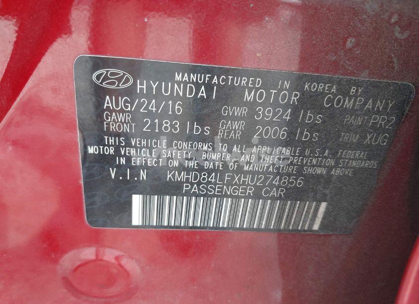 Photo 9 of 2017 Hyundai Elantra SE (VIN KMHD84LFXHU274856)