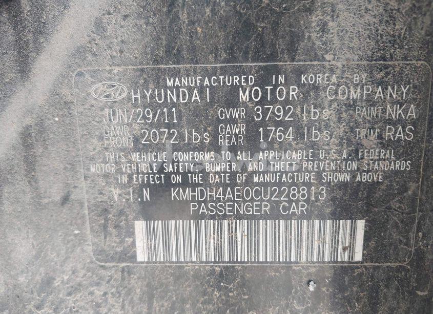 Photo 9 of 2012 Hyundai Elantra GLS (ULSAN PLANT) (VIN KMHDH4AE0CU228813)