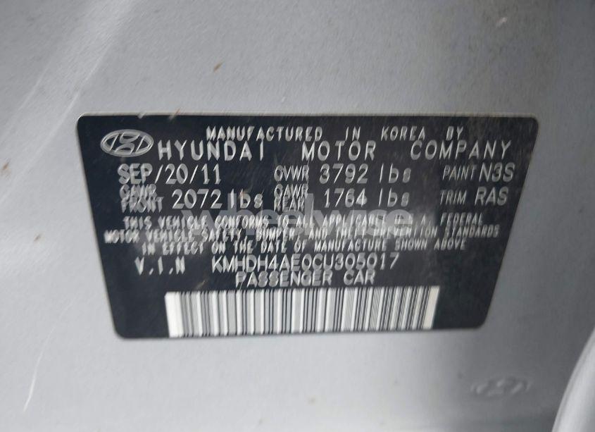 Photo 9 of 2012 Hyundai Elantra GLS (ULSAN PLANT) (VIN KMHDH4AE0CU305017)
