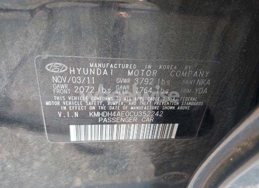 Photo 9 of 2012 Hyundai Elantra GLS (ULSAN PLANT) (VIN KMHDH4AE0CU352242)