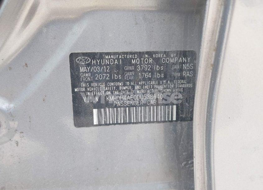 Photo 9 of 2013 Hyundai Elantra GLS (VIN KMHDH4AE0DU538140)