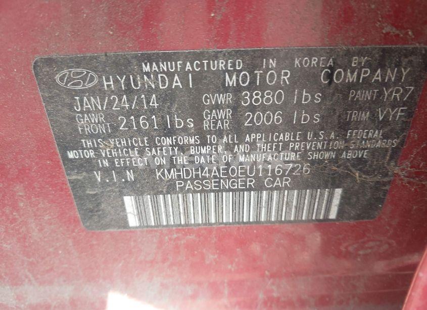 Photo 9 of 2014 Hyundai Elantra SE (VIN KMHDH4AE0EU116726)