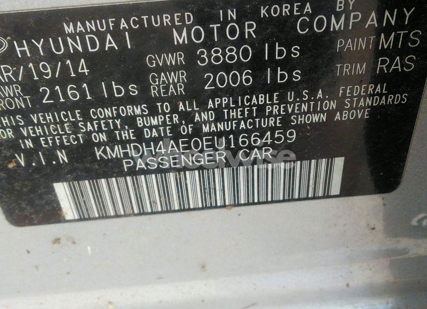 Photo 9 of 2014 Hyundai Elantra SE (ULSAN PLANT) (VIN KMHDH4AE0EU166459)