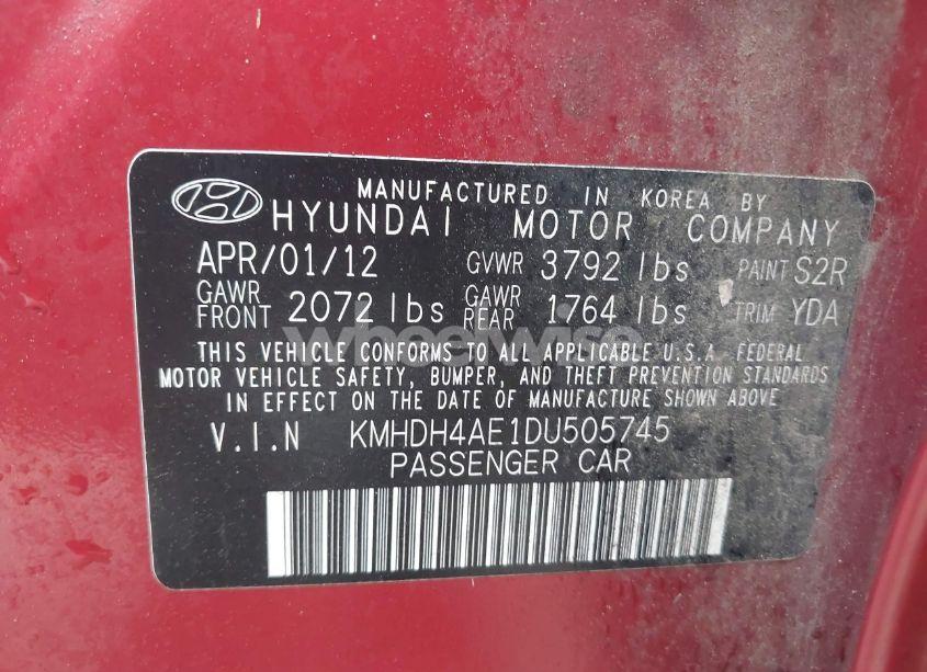 Photo 9 of 2013 Hyundai Elantra GLS (ULSAN PLANT) (VIN KMHDH4AE1DU505745)
