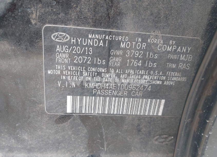 Photo 9 of 2013 Hyundai Elantra LIMITED (VIN KMHDH4AE1DU962474)