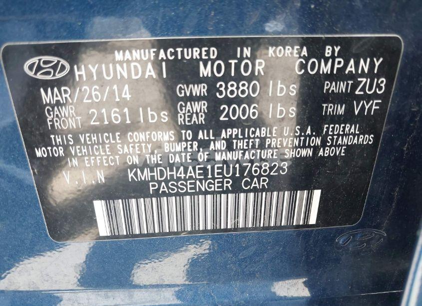 Photo 9 of 2014 Hyundai Elantra SE (VIN KMHDH4AE1EU176823)