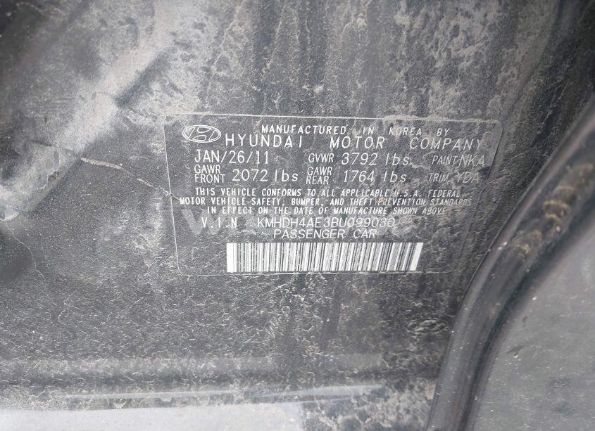 Photo 9 of 2011 Hyundai Elantra LIMITED (ULSAN PLANT) (VIN KMHDH4AE3BU099030)