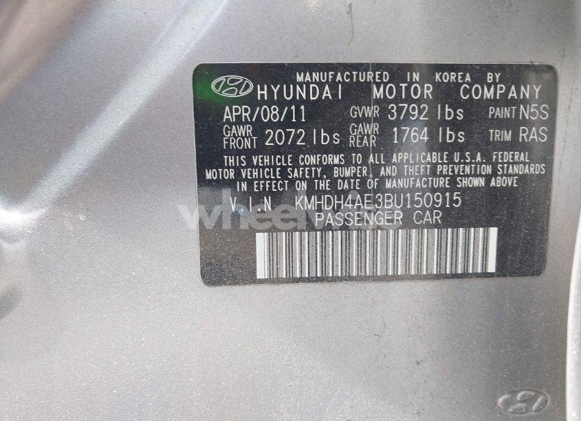 Photo 9 of 2011 Hyundai Elantra GLS PZEV (VIN KMHDH4AE3BU150915)