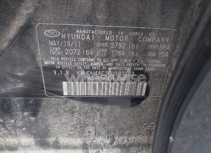 Photo 9 of 2012 Hyundai Elantra GLS (ULSAN PLANT) (VIN KMHDH4AE3CU183463)