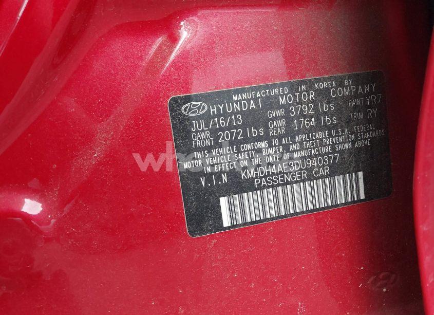 Photo 9 of 2013 Hyundai Elantra LIMITED (VIN KMHDH4AE3DU940377)