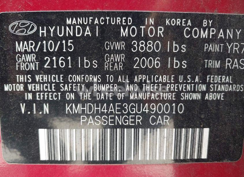 Photo 9 of 2016 Hyundai Elantra SE (VIN KMHDH4AE3GU490010)