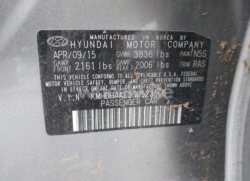 Photo 9 of 2016 Hyundai Elantra SE (VIN KMHDH4AE3GU523605)