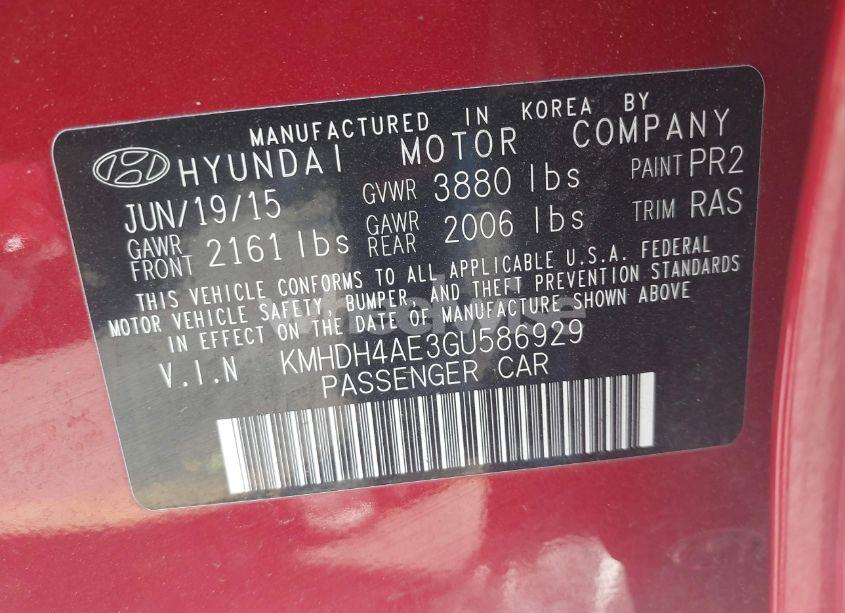 Photo 9 of 2016 Hyundai Elantra SE (VIN KMHDH4AE3GU586929)