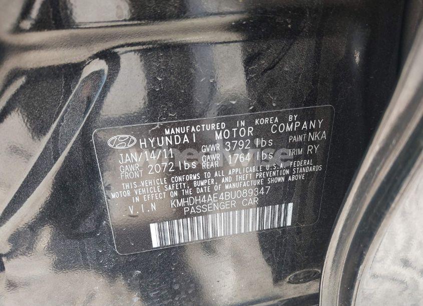 Photo 9 of 2011 Hyundai Elantra LIMITED (ULSAN PLANT) (VIN KMHDH4AE4BU089347)