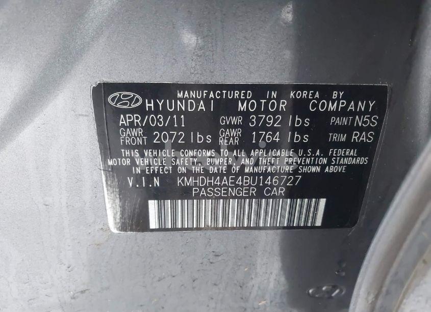 Photo 9 of 2011 Hyundai Elantra GLS (ULSAN PLANT) (VIN KMHDH4AE4BU146727)