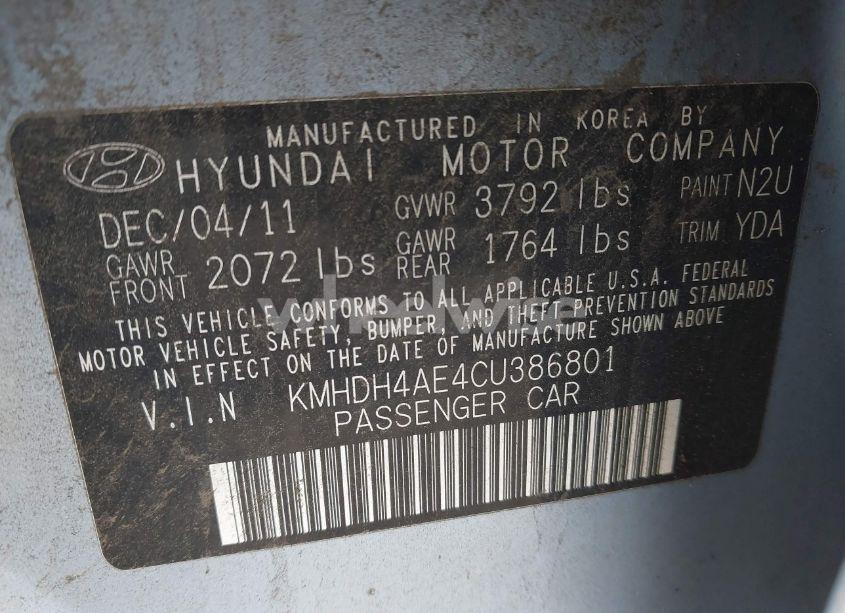 Photo 9 of 2012 Hyundai Elantra GLS (ULSAN PLANT) (VIN KMHDH4AE4CU386801)