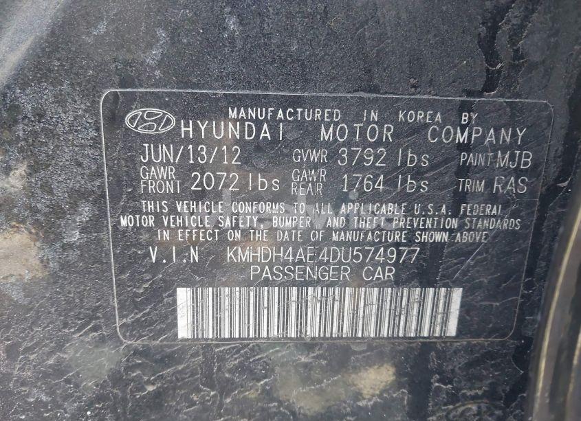 Photo 9 of 2013 Hyundai Elantra LIMITED (VIN KMHDH4AE4DU574977)