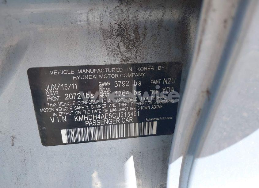 Photo 9 of 2012 Hyundai Elantra LIMITED (ULSAN PLANT) (VIN KMHDH4AE5CU215491)