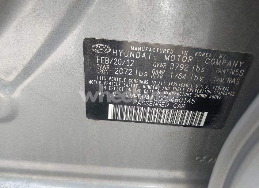 Photo 9 of 2012 Hyundai Elantra LIMITED (ULSAN PLANT) (VIN KMHDH4AE5CU460145)