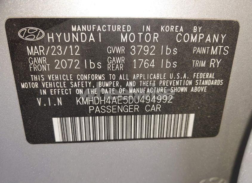Photo 9 of 2013 Hyundai Elantra LIMITED (VIN KMHDH4AE5DU494992)