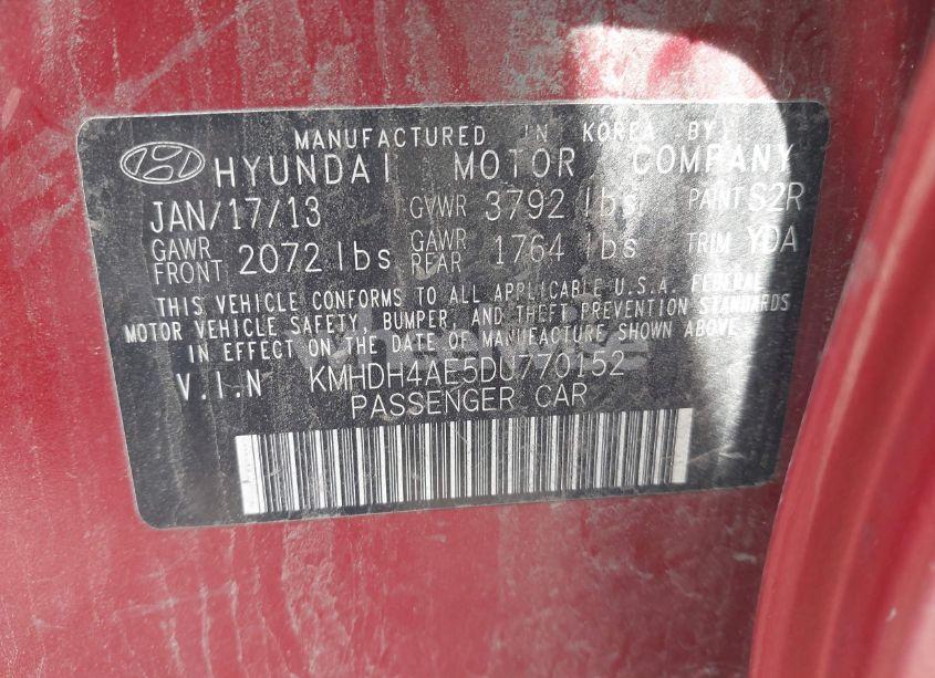 Photo 9 of 2013 Hyundai Elantra GLS (VIN KMHDH4AE5DU770152)