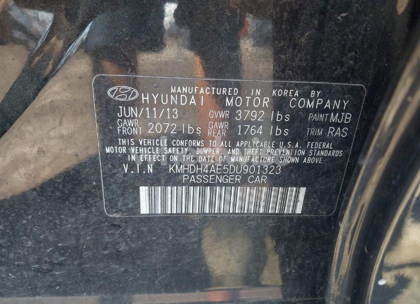 Photo 9 of 2013 Hyundai Elantra GLS (VIN KMHDH4AE5DU901323)