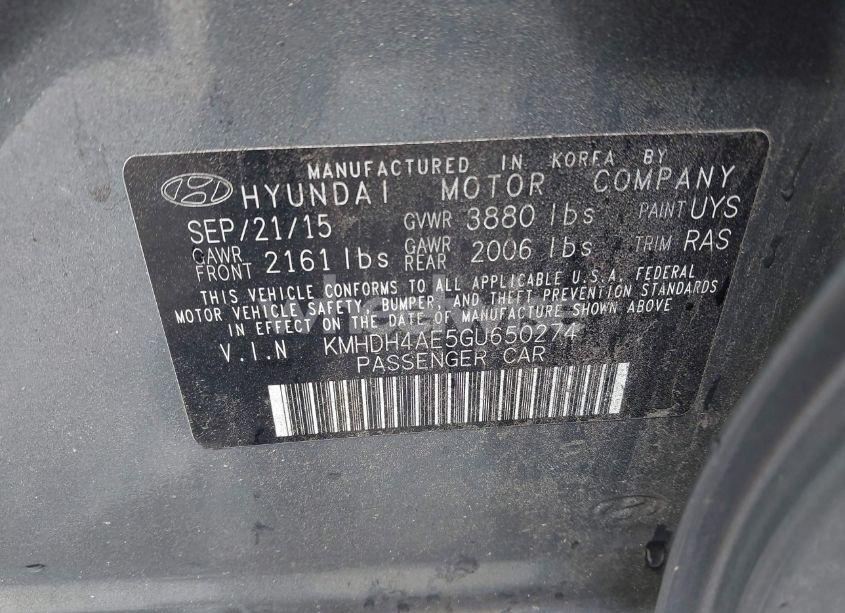 Photo 9 of 2016 Hyundai Elantra SE (VIN KMHDH4AE5GU650274)