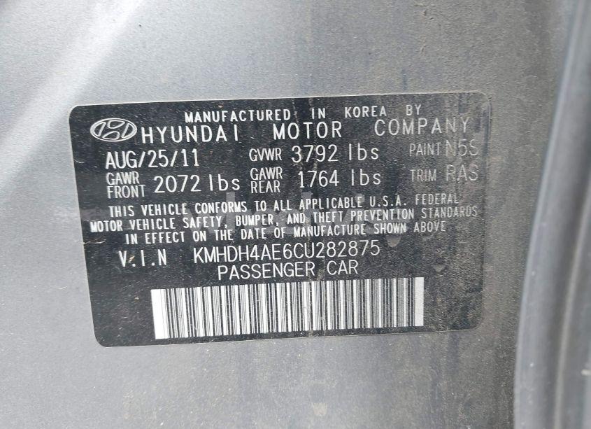 Photo 9 of 2012 Hyundai Elantra LIMITED (ULSAN PLANT) (VIN KMHDH4AE6CU282875)