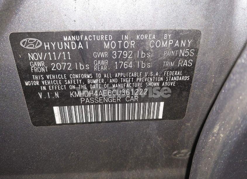 Photo 9 of 2012 Hyundai Elantra GLS (ULSAN PLANT) (VIN KMHDH4AE6CU361222)